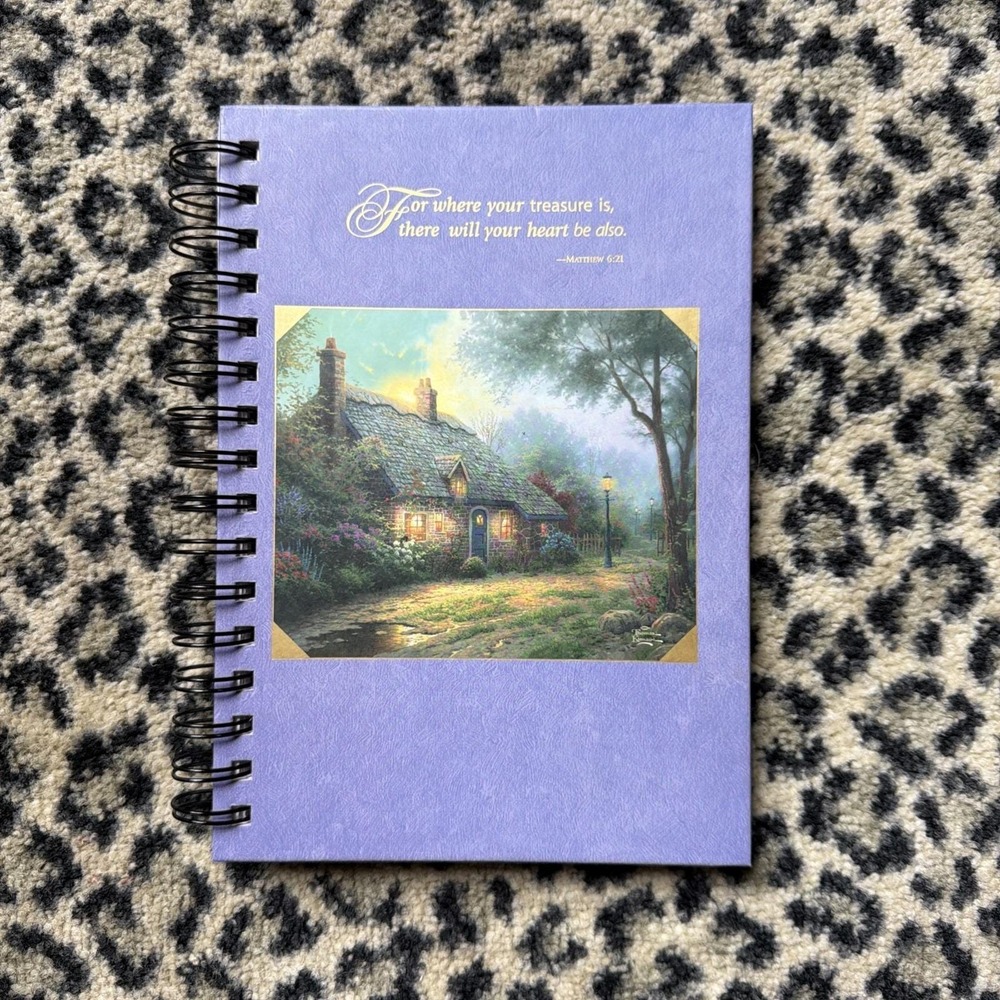 Thomas Kinkade Style Christian Journal Spiral Notebook Scripture Cottage Art New